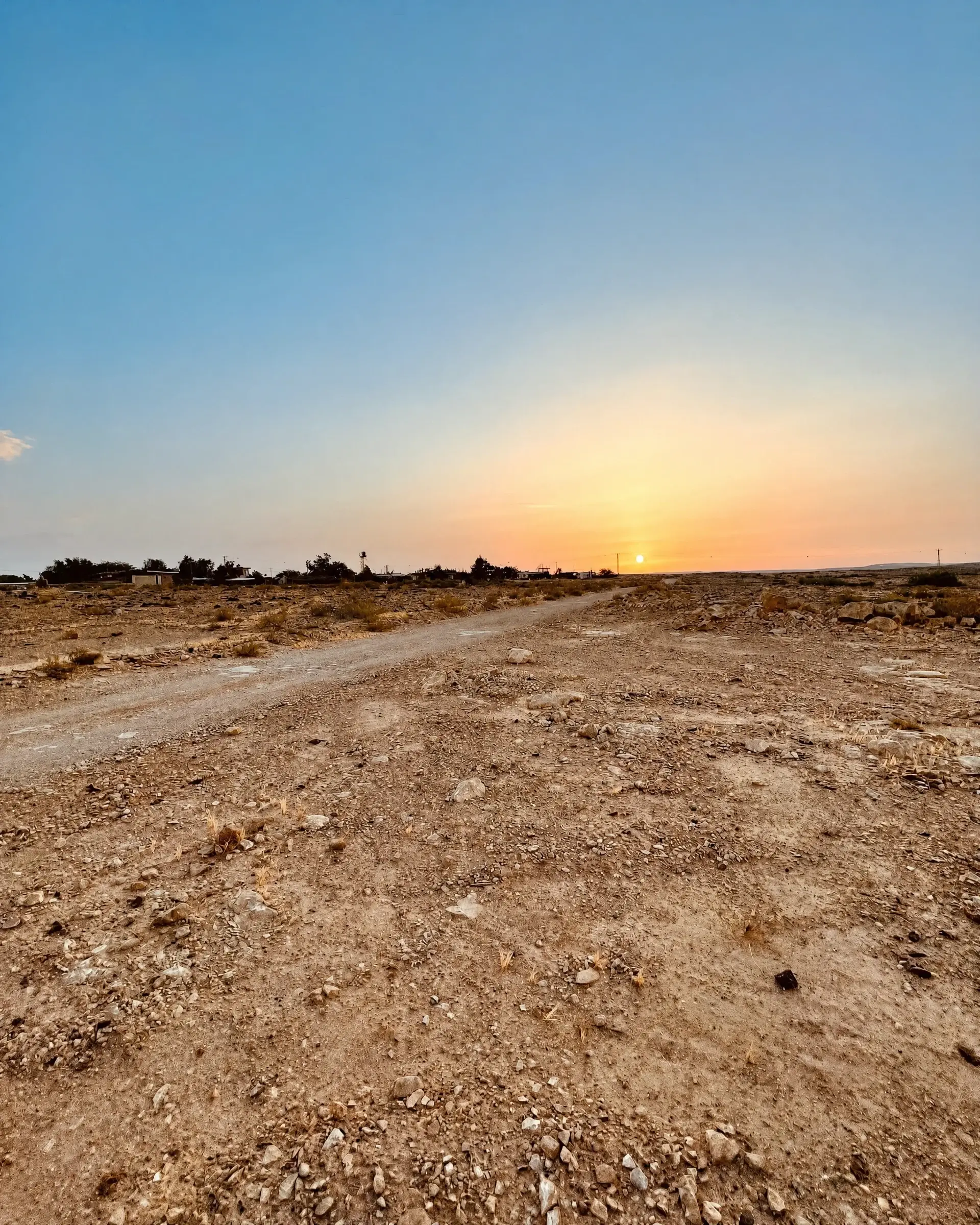 Sunset over a desert dirt road